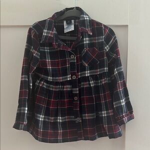 Tommy Hilfiger Red and Blue Button Down Dress with Flared Waist